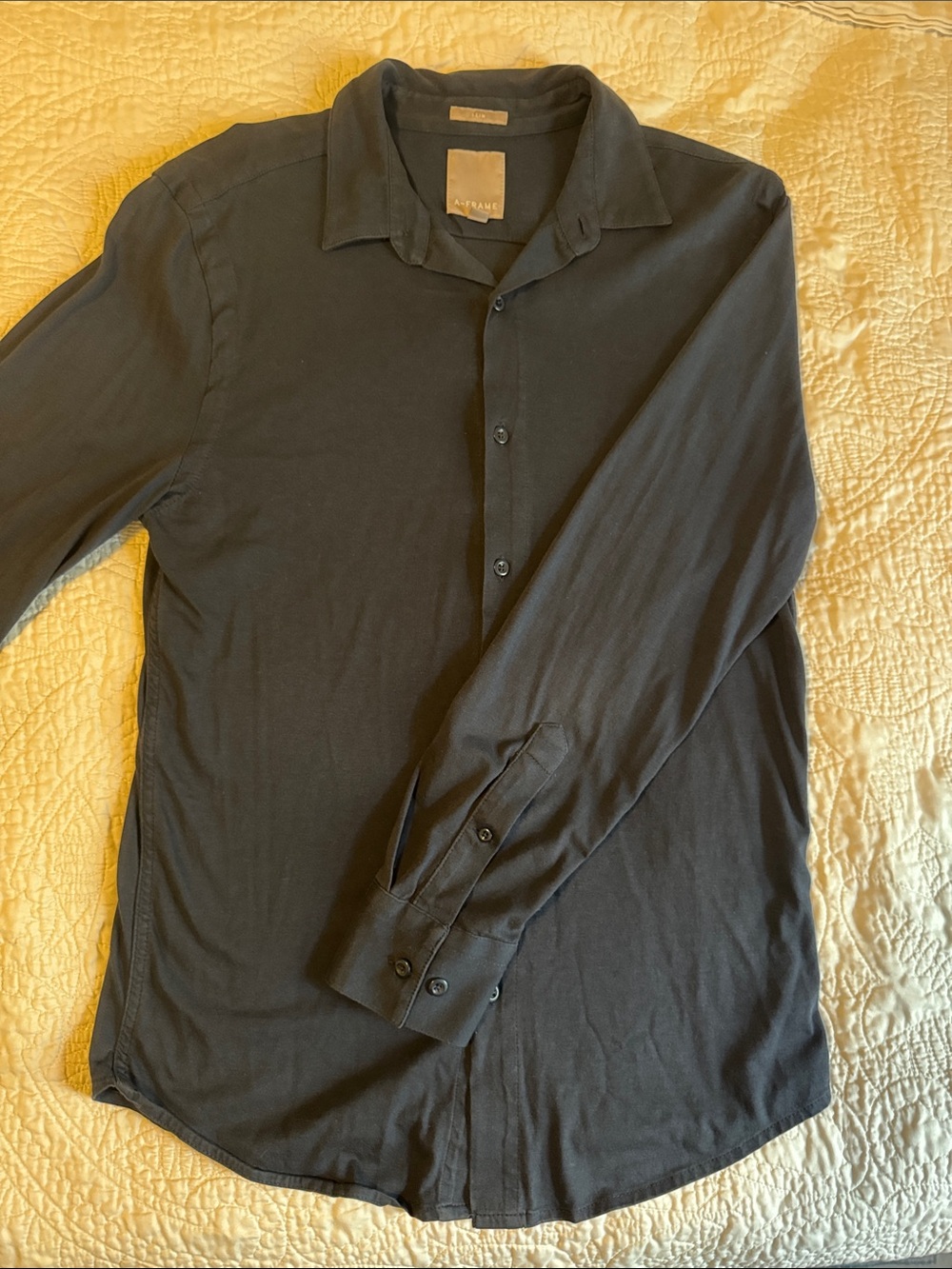 A-Frame Navy Blue Cotton Slim Long-Sleeve Shirt